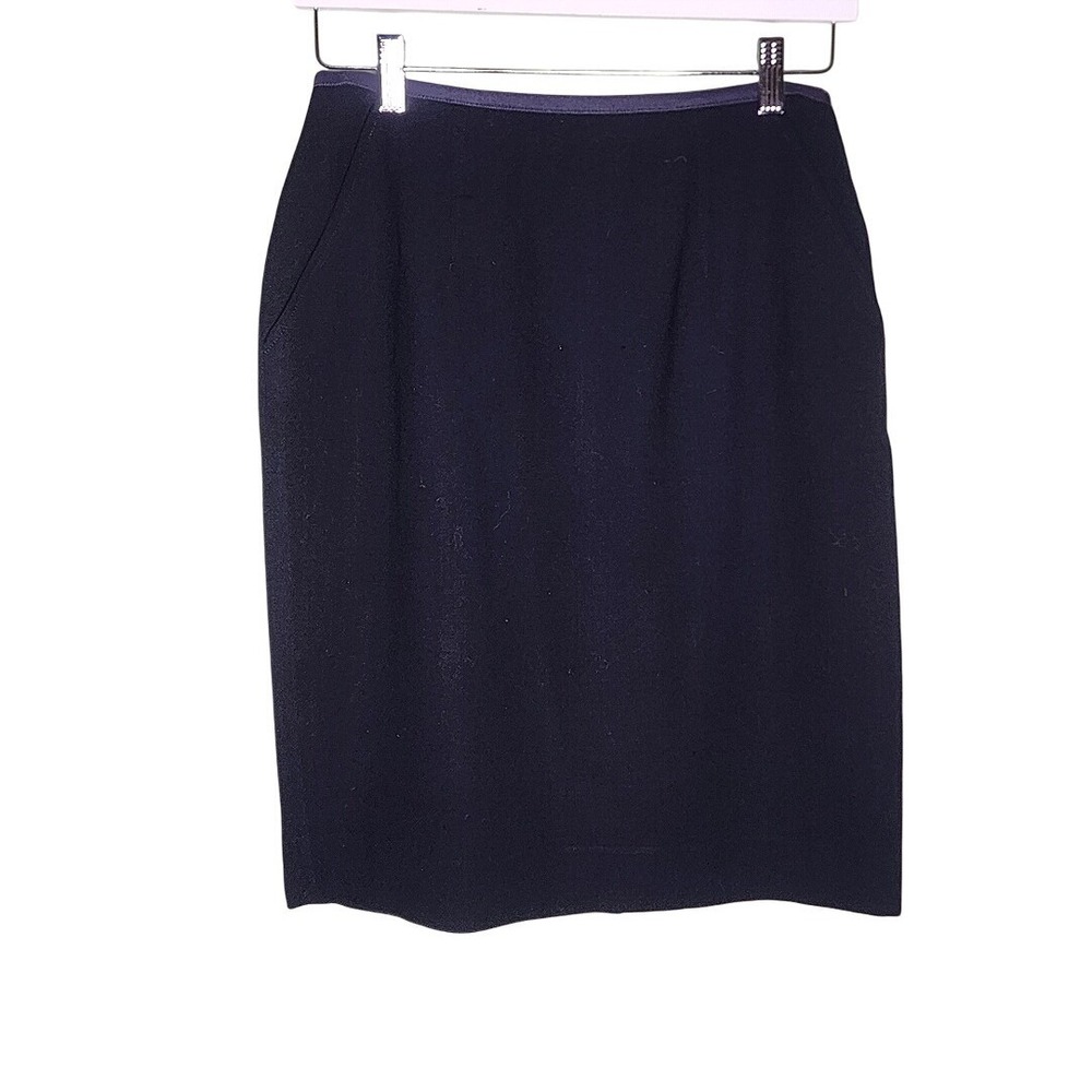 Vintage Dana Buchman Wool Navy Pencil Skirt Classic Business Work Side Pockets 8
